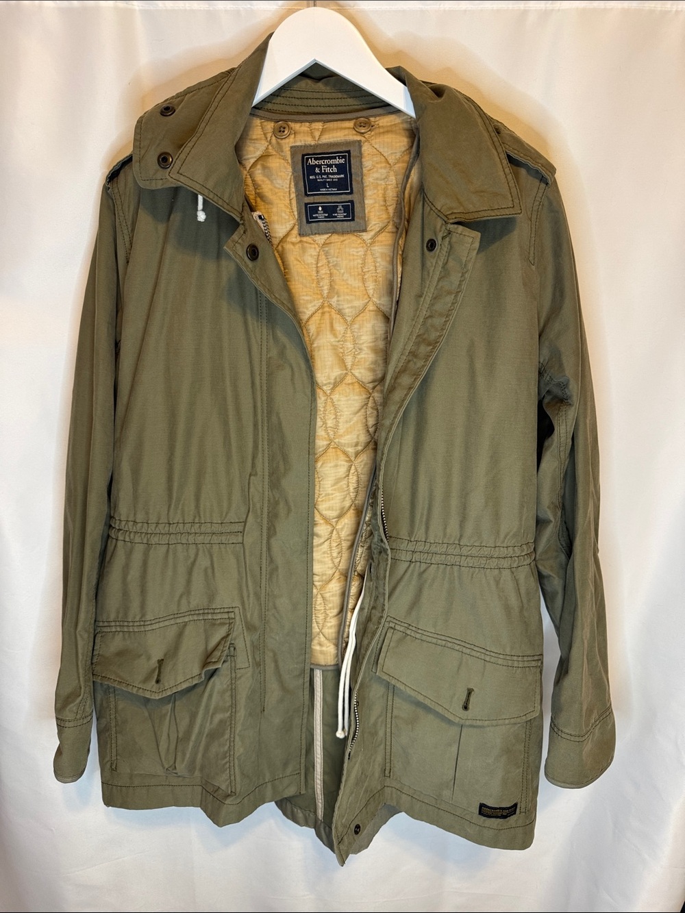Abercrombie & Fitch Olive Military Field Jacket with Quilted Cream woman’s large